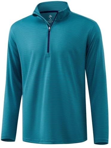 Striped Golf Quarter Zip Pullover, Dark Teal Blue Stripe