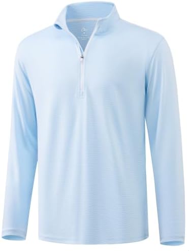 Striped Golf Quarter Zip Pullover, Light Blue White Stripe