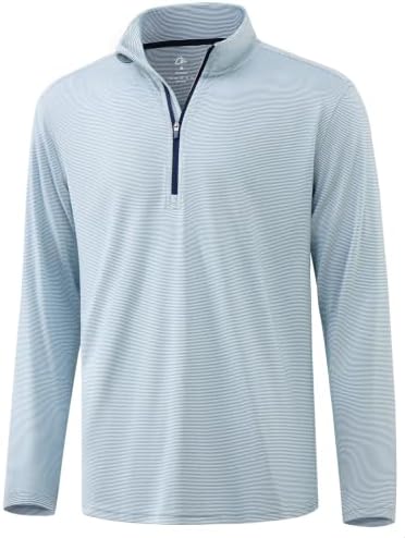 Striped Golf Quarter Zip Pullover, Peacock Blue White Stripe