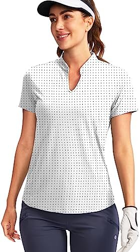 Women's Golf Polo Shirt V-Neck Short Sleeve, Black Dot