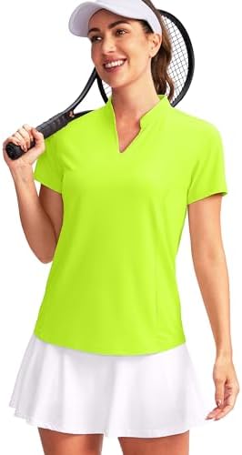 Women's Golf Polo Shirt V-Neck Short Sleeve, Bright Green