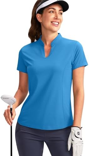 Women's Golf Polo Shirt V-Neck Short Sleeve Collarless Quick Dry Tennis, Blue