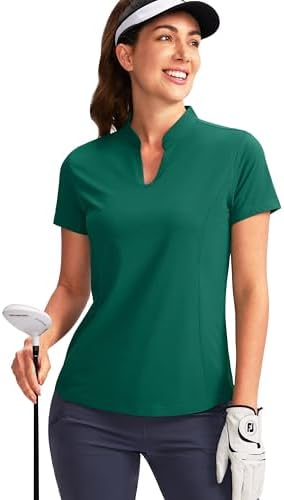 Women's Golf Polo Shirt V-Neck Short Sleeve, Emerald Green
