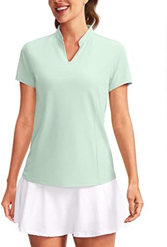 Women's Golf Polo Shirt V-Neck Short Sleeve, Light Green