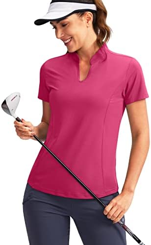 Women's Golf Polo Shirt V-Neck Short Sleeve, Rose