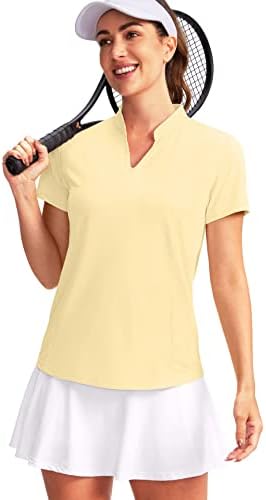 Women's Golf Polo Shirt V-Neck Short Sleeve, Yellow