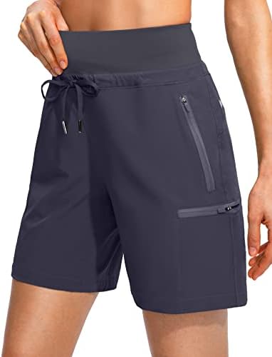 Women's Hiking Cargo Shorts Zipper Pockets Soft High Waisted, Dark Grey