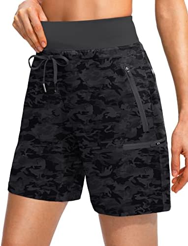 Women's Hiking Cargo Shorts Zipper Pockets Soft High Waisted, Grey Camo