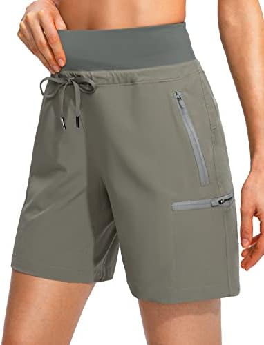 Women's Hiking Cargo Shorts Zipper Pockets Soft High Waisted, Silver Sage