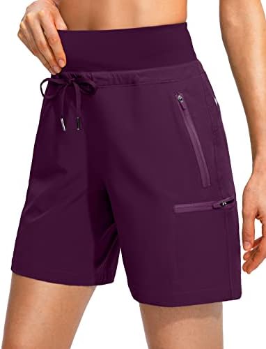 Women's Hiking Cargo Shorts Zipper Pockets Soft High Waisted, Wine