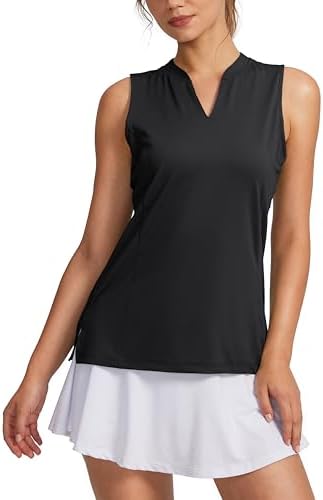 Women's Sleeveless Golf Shirt V-Neck Lightweight Quick Dry Tennis Tank Tops, Black