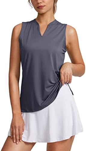 Women's Sleeveless Golf Shirt V-Neck Lightweight Quick Dry Tennis Tank Tops, Dark Grey