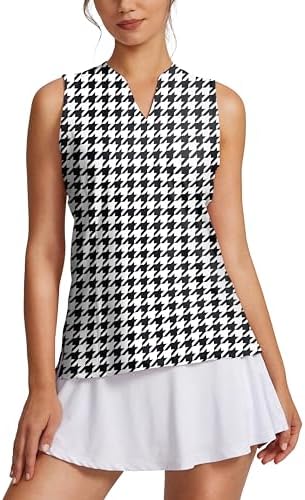 Women's Sleeveless Golf Shirt V-Neck Lightweight Quick Dry Tennis Tank Tops, Houndstooth
