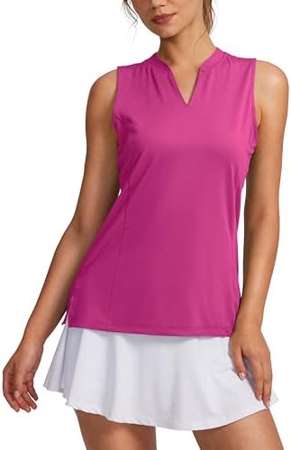 Women's Sleeveless Golf Shirt V-Neck Lightweight Quick Dry Tennis Tank Tops, Sizzling Pink