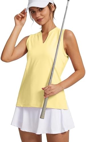 Women's Sleeveless Golf Shirt V-Neck Lightweight Quick Dry Tennis Tank Tops, Yellow